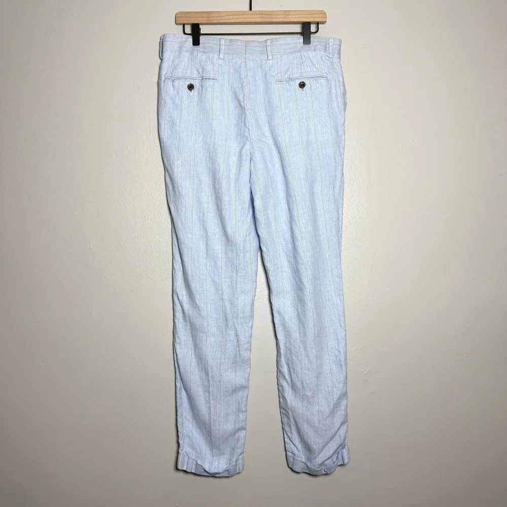 Murano Baird McNutt Irish Linen Pants Mens 34x32 Blue White Striped Alex Fit
